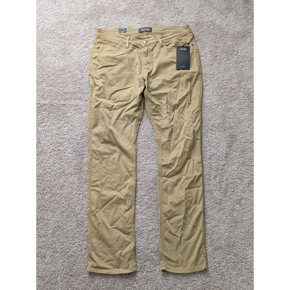 DUER No Sweat Relaxed Taper Pants Mens 36x34 Dark Khaki MFNR1002 NWT